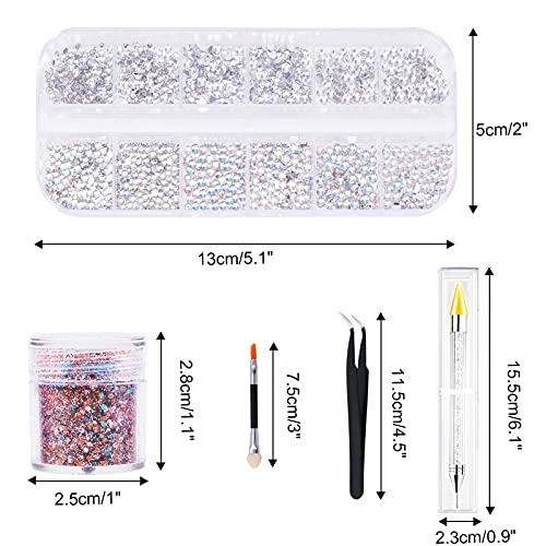 HOWAF 6 Boxen Nägel Glitzer Pailletten, 800pcs Strasssteine Nägel Aufkleben, Pinsel, Pinzette, Edelsteine Picker Dotting… – Bild 3