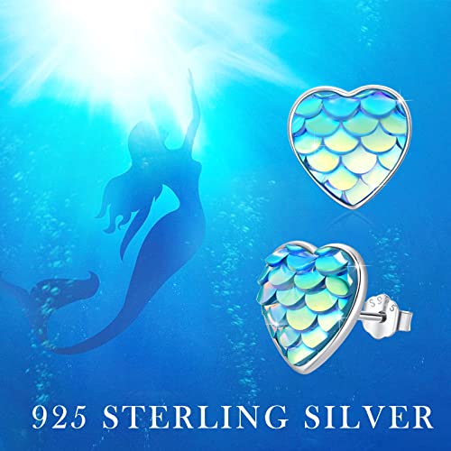 Pendientes de corazón en plata 925 con diseño de sirena para mujer 6