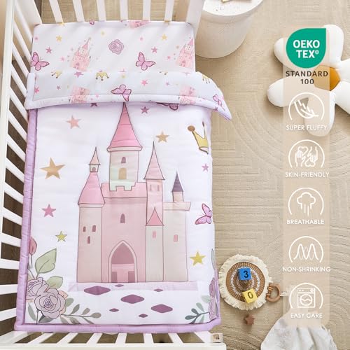 Image of 3-Piece Crib Bedding Set for Girls - Ultra Soft Baby Bedding Set Includes Crib Comforter, Sheet & Skirt (Purple)
