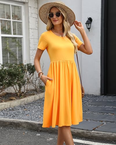 Image of COSSEN Women's 2026 Summer Midi Dress Crew Neck Short Sleeve