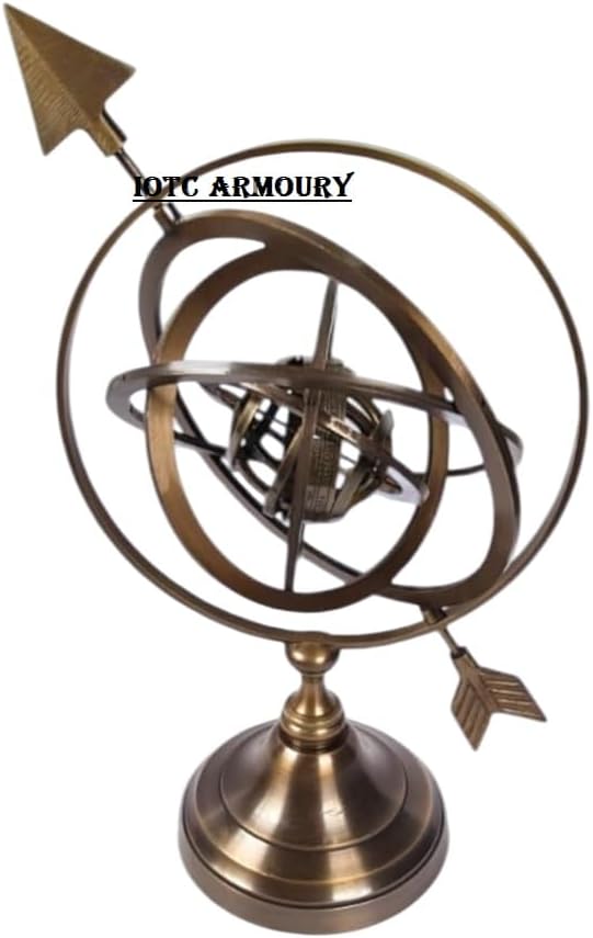 Brass Vintage Retro Style Zodiac Sign Armillary Sphere with Brass Base for Home Decor, Office, Living Room Antique Nautical Decor