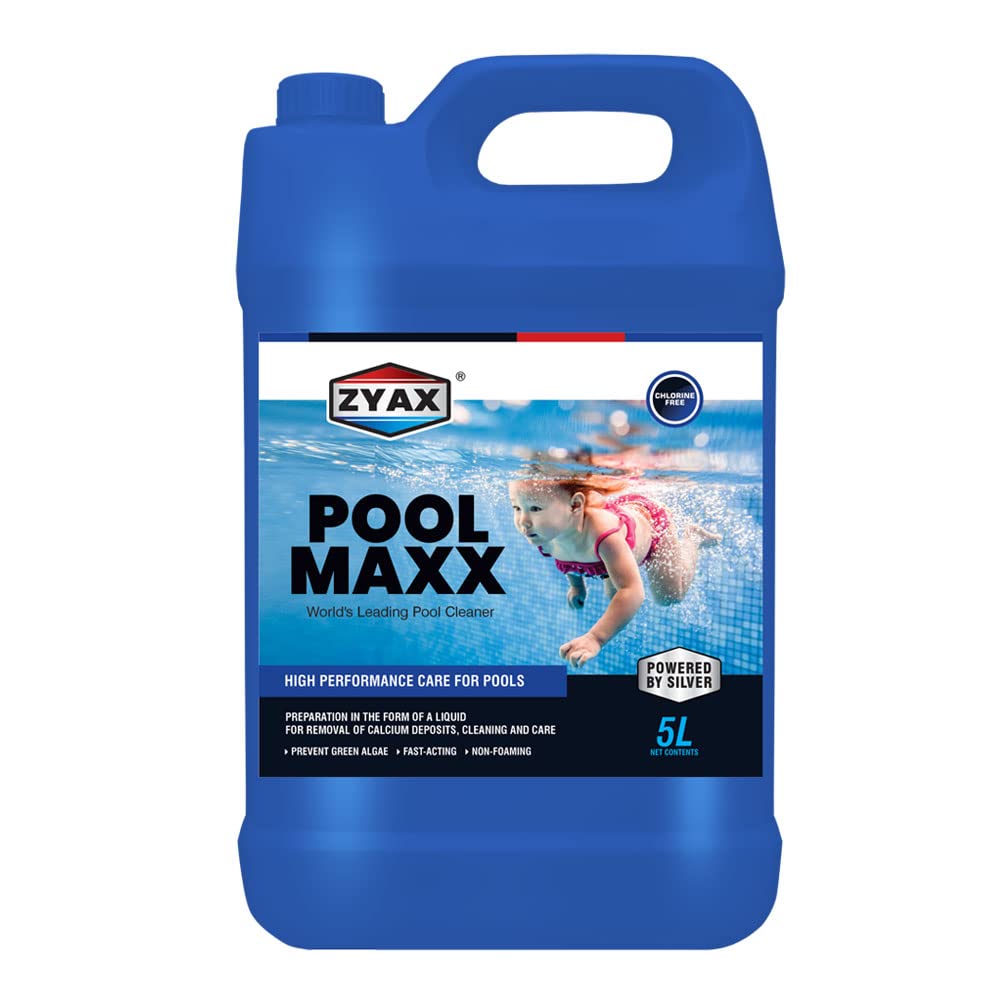 ZYAX Pool MAXX | 100% Chlorine Free, No Harmful Chemicals, for Clean, Germ Free, Family Safe Pool, Eliminates Fungi, Algae and Bacteria Instantly, | 5 Litre