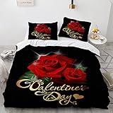 parure de lit minecraft  YURKO 240 X 260 Cm Parure De Lit 240X260 Complet avec 2 Taies d\'oreiller 65X65Cm Pas De Repassage avec des Roses Rouges Parrure De Lit Polyester Coton