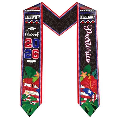 Aposwow Puerto Rico Graduation Stole - Puerto Rico Graduation Sash Class of 2026 Cute Coqu Stole for International Study Aboard Student Accessories Gifts