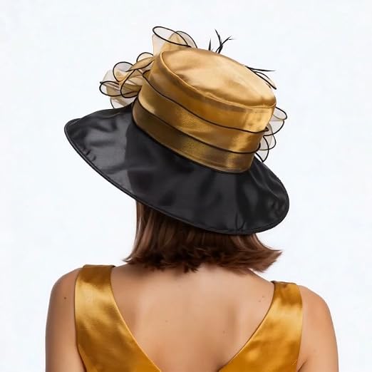 gold dress hat Amazon.com: RZTA Women's Kentucky Derby Church Dress Hat Wide Brim Leaf Flower Bridal Shower Hat F1-Gold