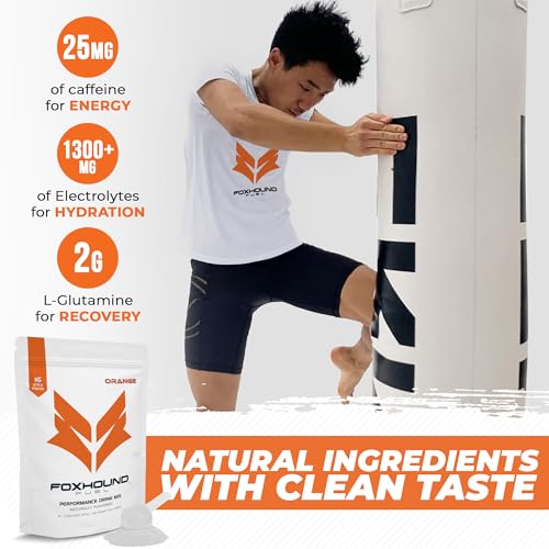 Image of Foxhound Performance Drink Mix | Energy, Hydration, Recovery | Clean Blend of Electrolytes, Vitamins, Carbs and Caffiene for Men and Women | Natural Ingredients | 16 Stick Packs