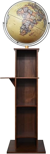SYALEO Globo Terráqueo - Estantería 2 en 1 iluminada con globo antiguo de 16.9 pulgadas de diámetro, globo del mundo iluminado con estante de