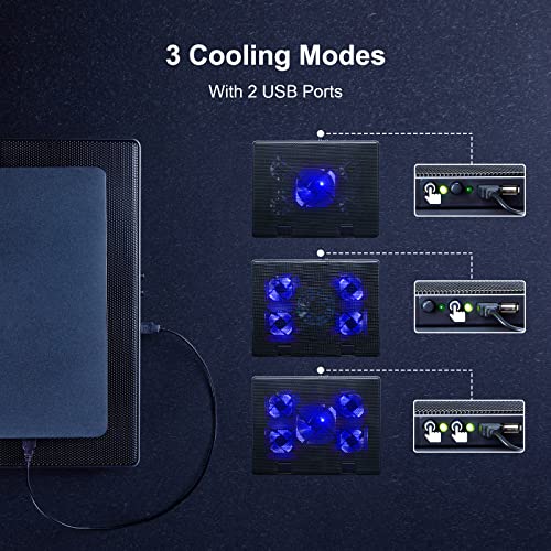 AMERIERGO-Laptop-Cooling-Pad-Adjustable-Laptop-Cooler-Stand-with-5-Quiet-Blue-LED-Fans-Laptop-Cooling-Fan-for-10-19-Gaming-Laptop-Computer-Cooling-Pad-with-2-USB-Ports-and-1-Cable