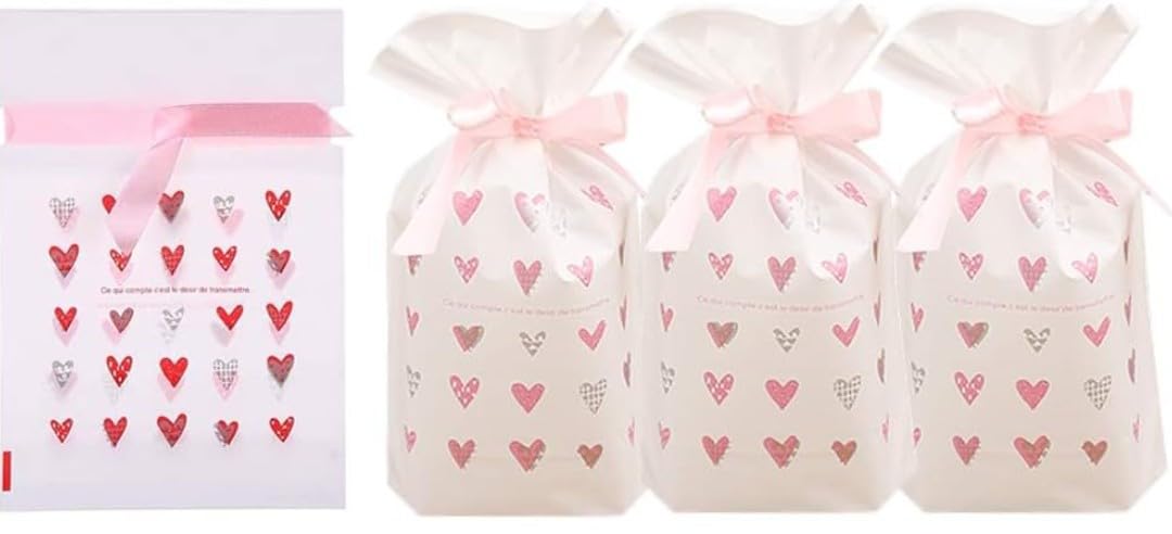 VRB Dec 40Pcs Return Gift Bags - Potli Bags, Return Gift Bags for Kids Birthday - Gift Packing Bags - Goodie Bag for Return gifts - goodie bags - gift pouches for return gifts - guddy bags for return gifts (40Pcs Heart Ribbon Bag)