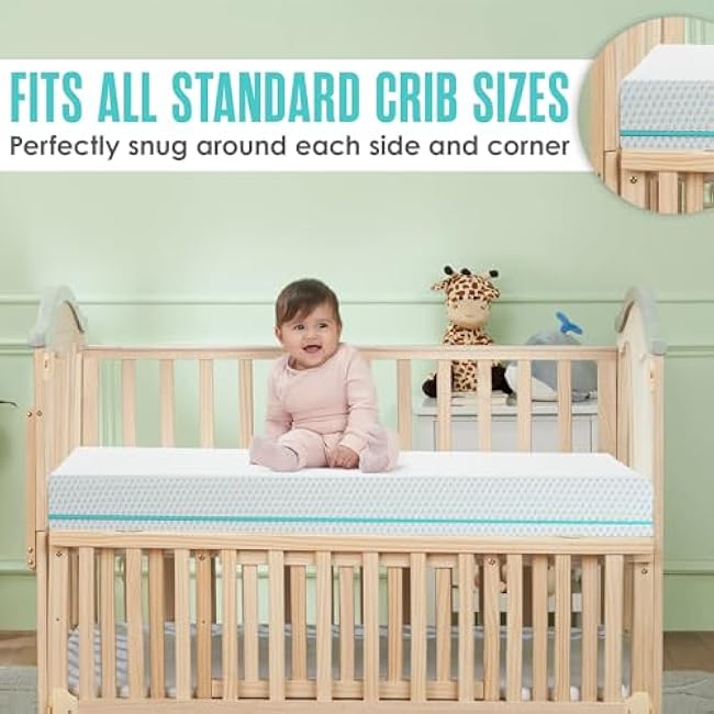 Sleepah 6 Crib & Toddler Bed Mattress Dual Sided (Firm & Plush) Cooling Memory Foam ¨C Waterproof Washable Breathable Soft Cotton Fabric ¨C CertiPUR Baby Mattresses - for Baby & Toddlers (Blue)
