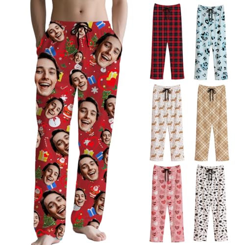 Tingwei Personnalisable bas de pyjama homme Personnalisée Pantalon de nuit drôle avec photo visage ou texte Ensemble couple pyjama original Cadeaul pour femme