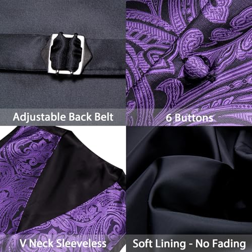 Image of Barry.Wang Men's Suit Vest Formal /Leisure Paisley Jacquard Silk Tie Pocket Square Waistcoat Set Wedding 5PCS