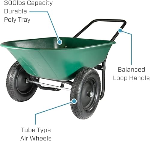 BITSYZ Carretilla de doble rueda Poly Tray Yard Rover, carrito de jardín utilitario para el hogar, verde