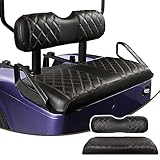 NOKINS Golf Cart Diamond Seat Cover Kit, Fit for Club Car EZGO Yamaha Ordinary Seat Cushion, No Need to Use Gun Nails, Golf Cart Vinyl Seat Cover (Fits EZGO TXT, Black&Brown Stitching)