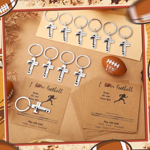 Image of Quelay 24 Sets Football Baseball Softball Christian Cross Keychain with Cards Metal Faith Gift for Teen Athletes