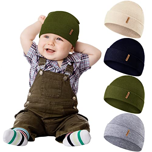 Image of SATINIOR 4 Pieces Winter Baby Beanies Toddler Beanies Infant Hats Slouchy Knitted Beanies for Boys Girls 0-36 Months