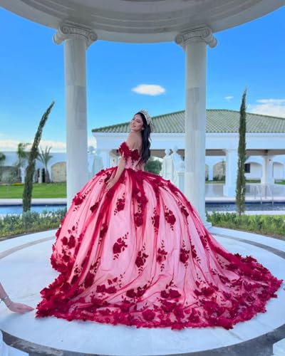 3D Floral Flowers Quinceanera Dresses Puffy Tulle Lace Appliques Sweet 15 Dresses Gorgeous Pearly Beaded Ball Gown2