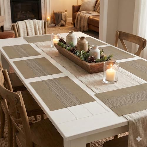 Image of YELONA Placemats Set of 8, Heat-Resistant Woven Vinyl Table Mats, Non-Slip & Washable Dining Tablemats for Kitchen & Dinner Decor, Peanut Brown (45cm x 30cm)