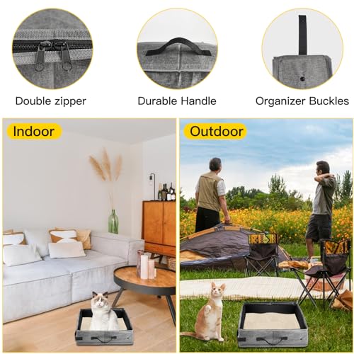 Arenero portátil para gatos con tapa mediano gris miniatura 3