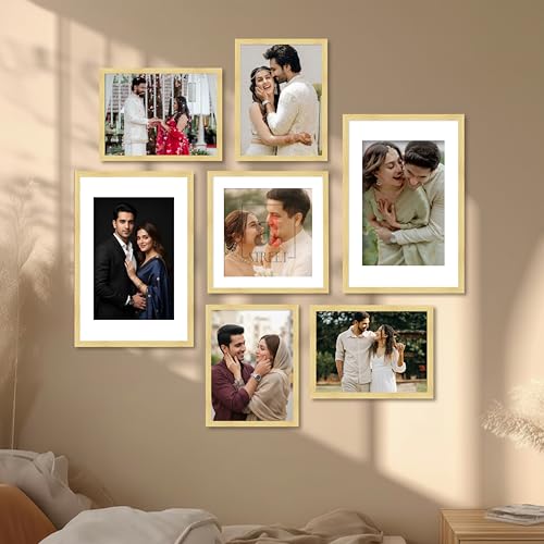 Image of Art Street Photo Frame Set of 7 Beige Wall Decor Collage Display Hanging Family Picture Frames Gallery Collection Decor Items Wall Mount Frames Birthday Anniversary, 8x12, 12x12 and 12x16 In