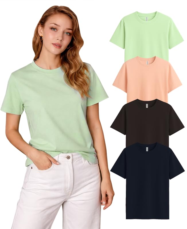Image of SLEEPY NUTS Women's Plain Round Neck Regular Fit Half Sleeve Cotton T Shirt