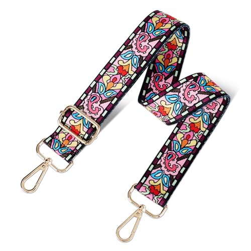 Image of chushui Wide Bag Strap Replacement Crossbody Shoulder Strap Adjustable, Oversized Floral 70s Vintage Boho with Gold Hardware 29-51 Inches for Purses Handbags Totes