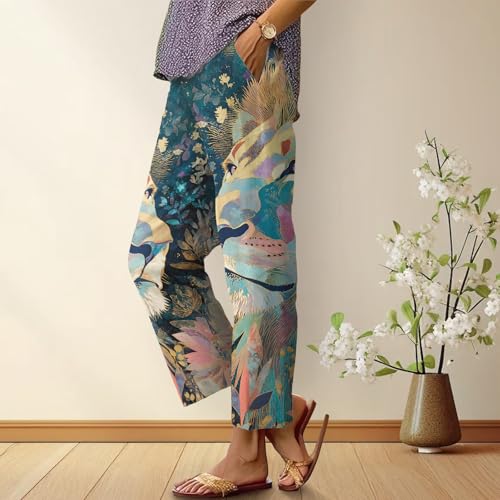 Women's Abstract Animal Printed Pants Funny Cat Pattern Ladies Trousers Summer Straight Leg Trendy Outfits2