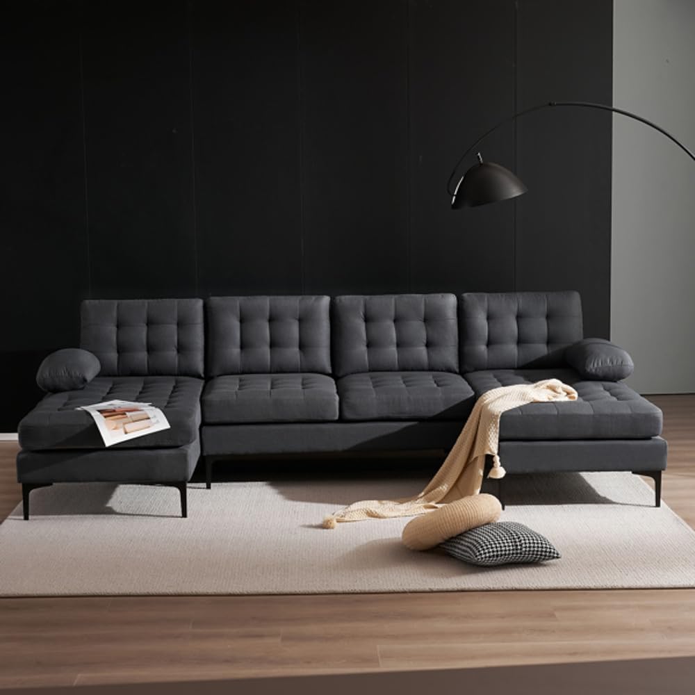 HommooModern U-Shaped Sectional Sofa with Soft-Covered Armrests and Backrest - Elegant Dark Gray Design