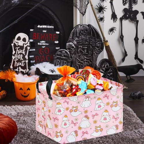 Image of Happy Halloween Ghost Storage Basket Gift Laundry Bins Collapsible Storage Baskets Box Laundry Nursery Hamper for Home and Office Decoration with Handles