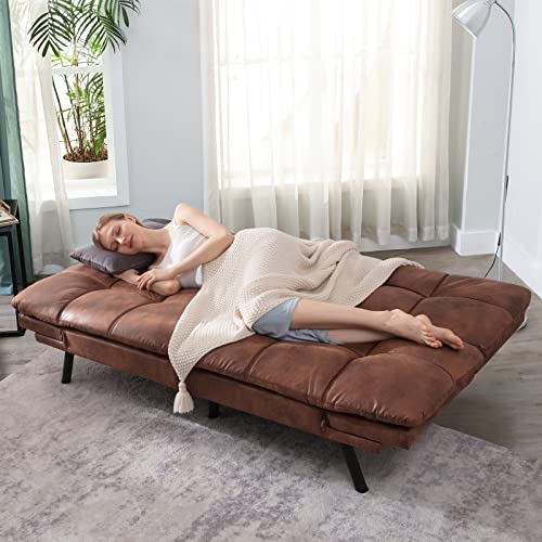 Opoiar Leather Futon Sofa Bed,Convertible Memory Foam Couch Bed,Futon Sets Daybed With Mattress Included,Folding Modern Sleeper Sofa Love Seat For Rv Car Living Room&Bedroom Small Space,Brown #TOP4