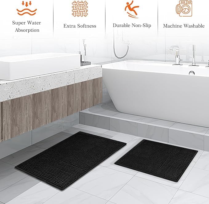 Juego de accesorios de baño negro, 23 piezas de accesorios de baño completo con alfombrilla de bañera, juego de cortina de ducha con ganchos, dispensador de jabón, soporte para cepillos de 4