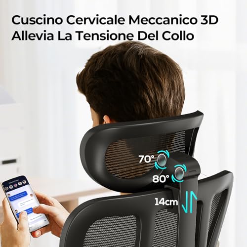 P3 Pro Sedia Ufficio e Scrivania Ergonomica, con Supporto Lombare Regolabile 2D, Testiera e Braccioli Regolabili 3D, Inclinazione Regolabile 135° Continua, Mesh, Nero senza Poggiapiedi - Sedia gaming - Immagine 3