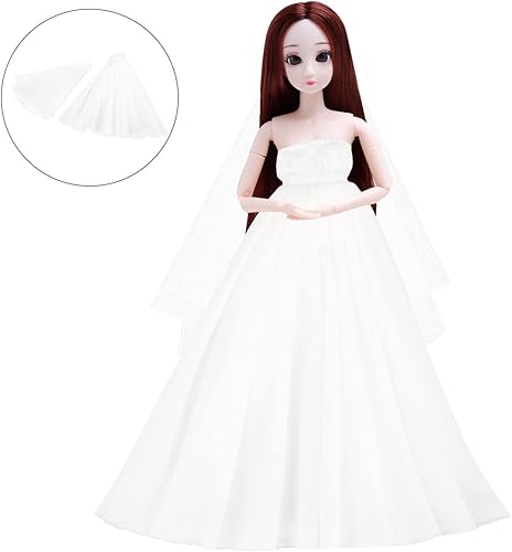 Miniatura 9 de OFFSCH Vestido de novia para muñeca, velo de boda, vestido de muñeca pequeña, vestido de princesa, vestido con velo, disfraces de reina, disfraz de