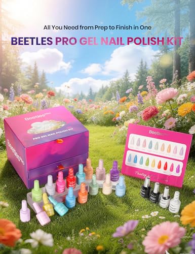 Image of Beetles PRO Gel Polish Set - Poetry of Garden, 15ml Full Size Neon Bright Summer Gel Polish 18 Colors Salon Nails Kit with Base Coat Glossy & Matte Top Coats, 6 Painting Gel UV Nail Lamp Cure Needed