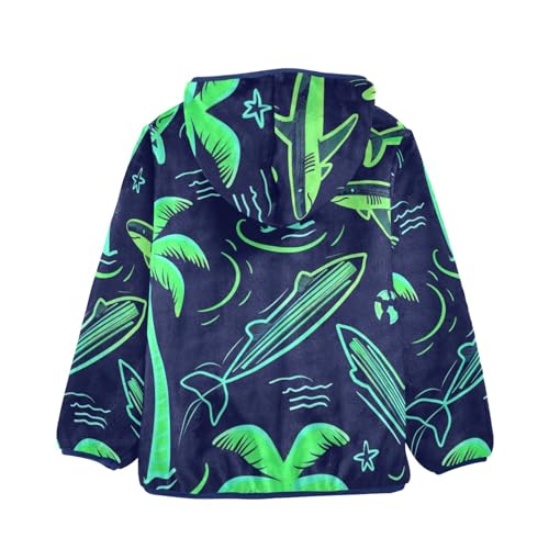 Boys Girls Fleece Jacket Green Shark and Coconut Tree Kids Warm Hooded Outwear Coat2