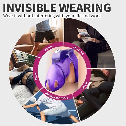 Image of HTV5 Resin Chastity Cage, 5 Wide Comfort Rings Click&Lock Lock for Men, Adult Sex Toy (Purple, Nub)