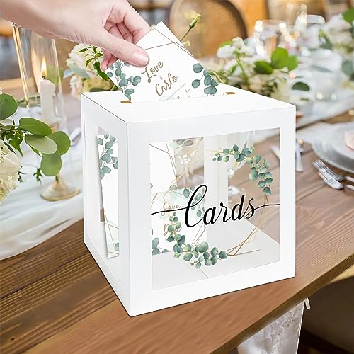 Image of 1 Pack Wedding White Card Box, Transparent Gift Card Box for Wedding Decorations for Reception, Money Box for Bridal Shower Decorations Party Reception Anniversary Baby Shower
