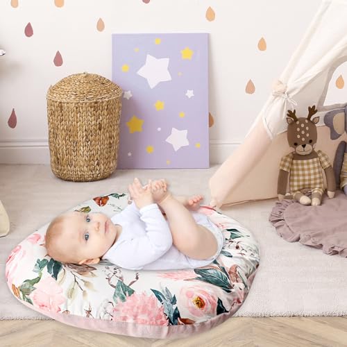 Image of DILIMI Newborn Lounger Cover, Soft Comfortable Baby Lounger Cover, 1 Pack Reversible Removable Slipover for Infant Lounger Pillow, Pink Floral (Lounger not Included)