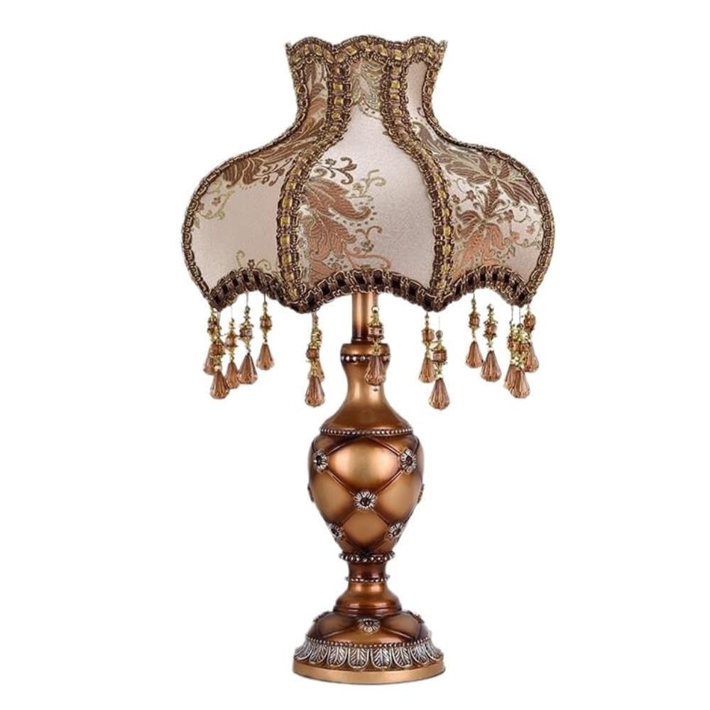 Lampada vintage, luce notturna ambientale sul comodino della | Vintage, base in resina, paralume in tessuto, dipinto a mano, nappa, luce ambientale