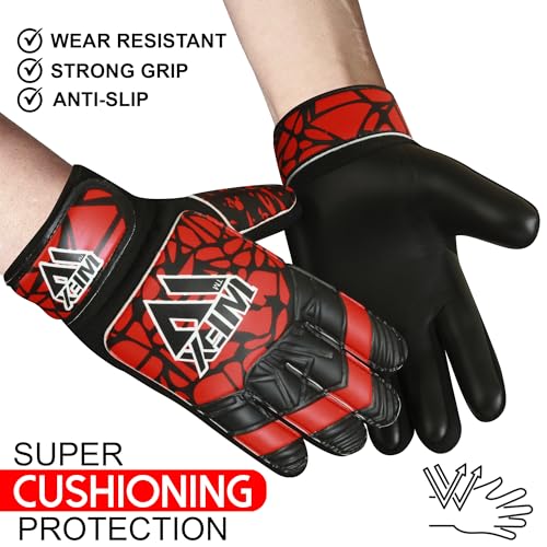 WFX Guantes de portero para niños y jóvenes, guantes de portero de fútbol con doble soporte de muñeca, guantes de portero de fútbol, protección de palma de agarre (rojo, talla 4 adecuada para niños de - imagen 4