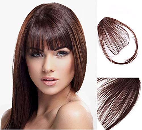 Hair Clip With Bangs, 100% Real Clip in Bangs, Hair Extension With Air Bangs, Pinstripe Bangs, Daily Wear for Ladies (Dark Brown)