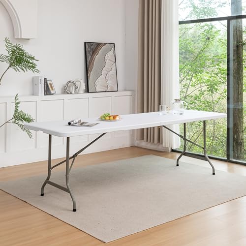 Image of BTEXPERT Set of 10, 8-Foot - 96 inch Long White Plastic Folding Table Portable 30 inch Wide, 29 inch High, Indoor Outdoor Events Banquet Dining Party Patio