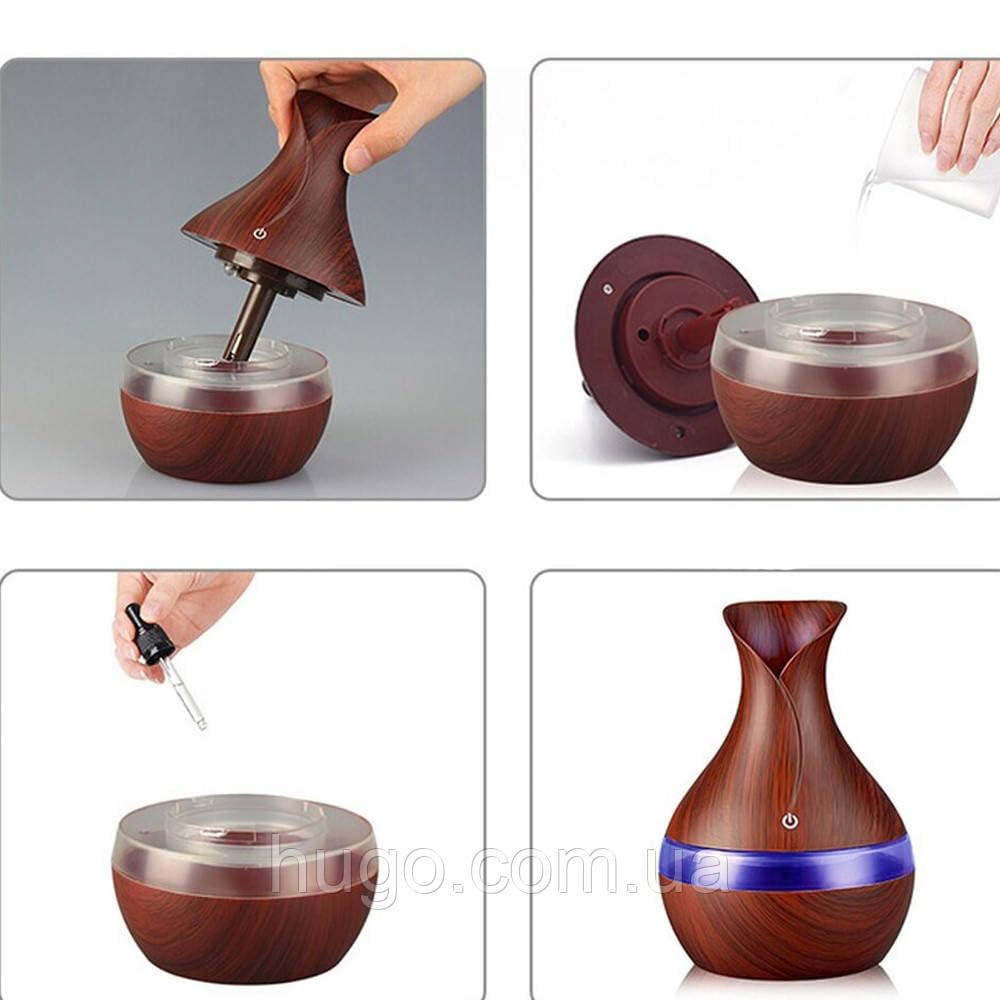 mobigon Wood Cool Mist Ultrasonic Humidifier for Room Moisture, Aroma Diffuser for Home, 300ml Essential Oil Diffuser with 7 Colorful Night Light, Auto Shut-Off, Home, Office, car (C.Dark Brown)
