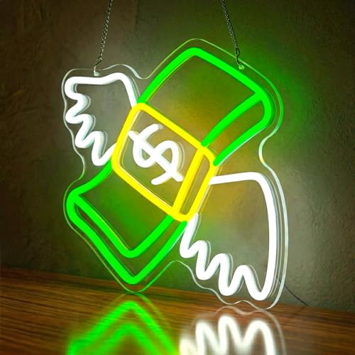 Image of Money Neon Sign,Cash LED Neon Light with Dollar Design, Dimmable Dallar Neon Light Sign for Bedroom, Game Room, Man Cave,Party Decoration, Cool Aesthetic Room Decor