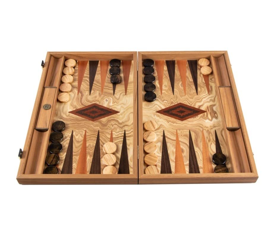Manopoulos Ensemble de Backgammon de Luxe en loupe d'olive 48 cm