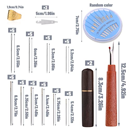 80 Pcs Sewing Needles Set, Embroidery Needles With Needle Threaders, Hand Sewing Big Eye Needles, Large Eye Sewing Needles With Solid Wood Needle Case #TOP1