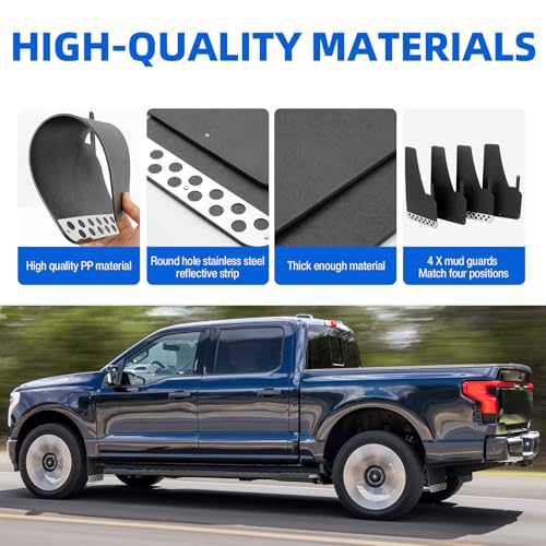 Image of 4PCS Black Universal EVA Soft Rubber Mud Flaps Mudguards with Stainless Steel Reflector with Round Holes for Pickup SUV with Hardware Front and Rear