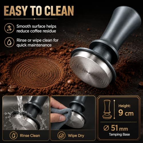 Image of Street27 51MM Coffee Tamper with Calibrated Spring Loaded Handle | Stainless Steel Espresso Tamper Flat Base for Espresso Machine Portafilter Coffee Accessories (Grey)