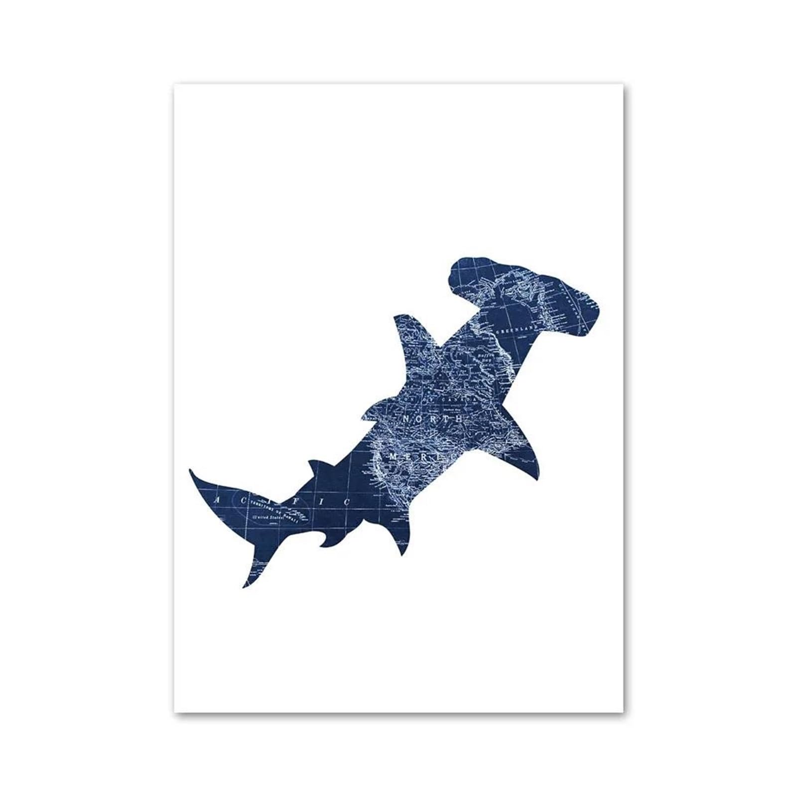 XENITE Wall Art Canvas Prints Blue Whale Shark Octopus Crab Fish Map Wall Art Canvas Painting No Frame Posters Prints Pictures For Home Decor(B,50x70cm)