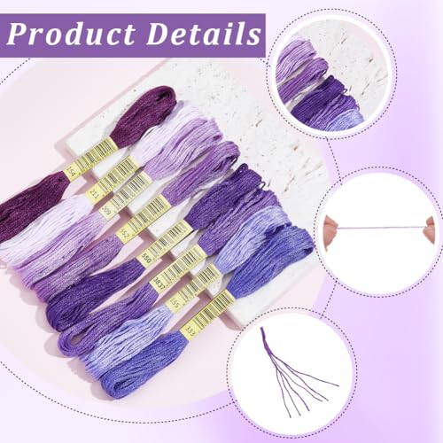 Image of 1 Box 65.6 Yards 8 Skeins 6 Ply Purple Cotton Variegated Friendship Bracelet String Cross Stitch Floss Gradient Yarn Embroidery Assorted Bulk Thread Set for Hand Sewing Making Crochet DIY